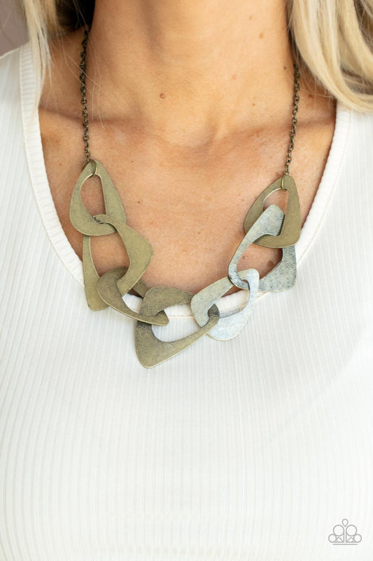 Guide To The Galaxy - Brass Large Triangular Cutout Paparazzi Necklace & matching earrings