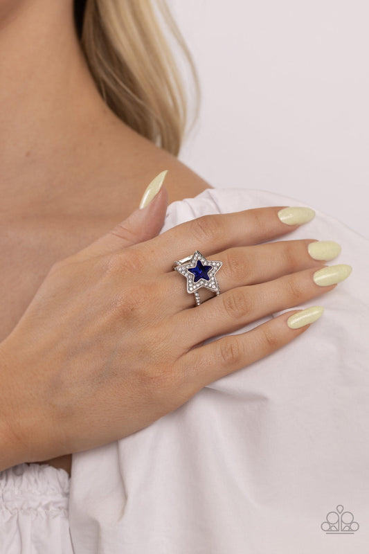 One Nation Under Sparkle - Blue Star Shaped Gem/White Rhinestone Paparazzi Ring