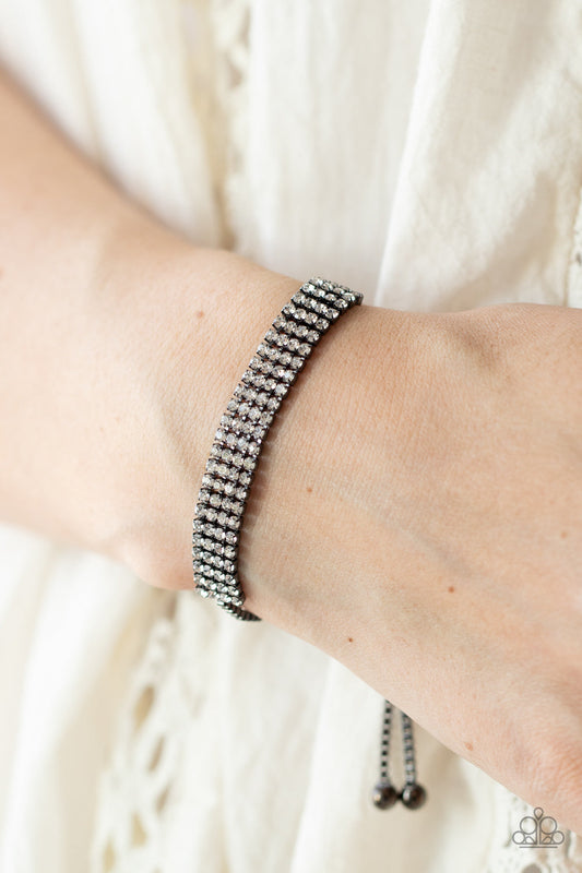 A DIAMOND a Dozen - Gunmetal Box Chain & White Rhinestone Paparazzi Adjustable Bracelet
