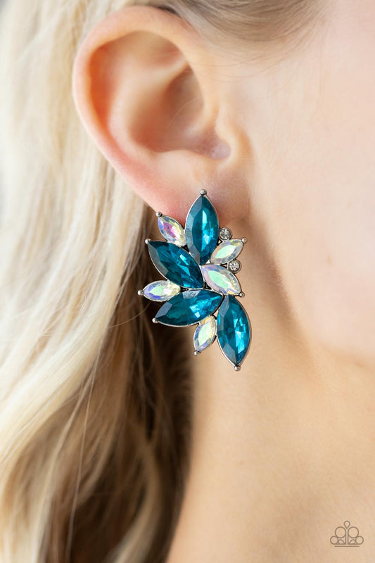 Instant Iridescence - Blue & Iridescent Marquise Cut Rhinestone Paparazzi Post Earrings