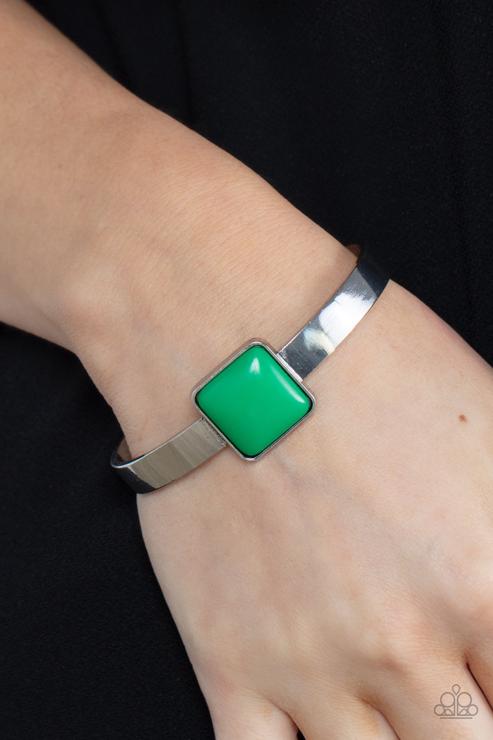 Prismatically Poppin' - Green Spearmint Square Bead Paparazzi Cuff Bracelet
