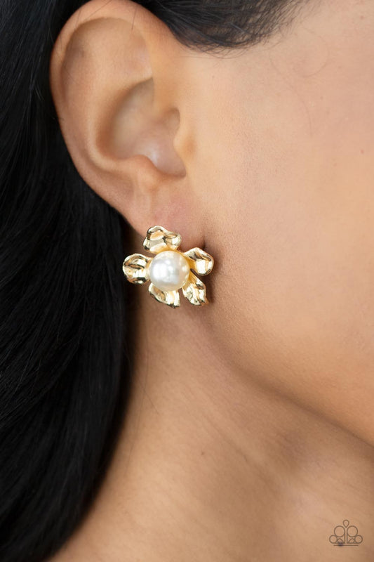 Apple Blossom Pearls - Gold Apple Blossom & Pearl Bead Paparazzi Post Earrings