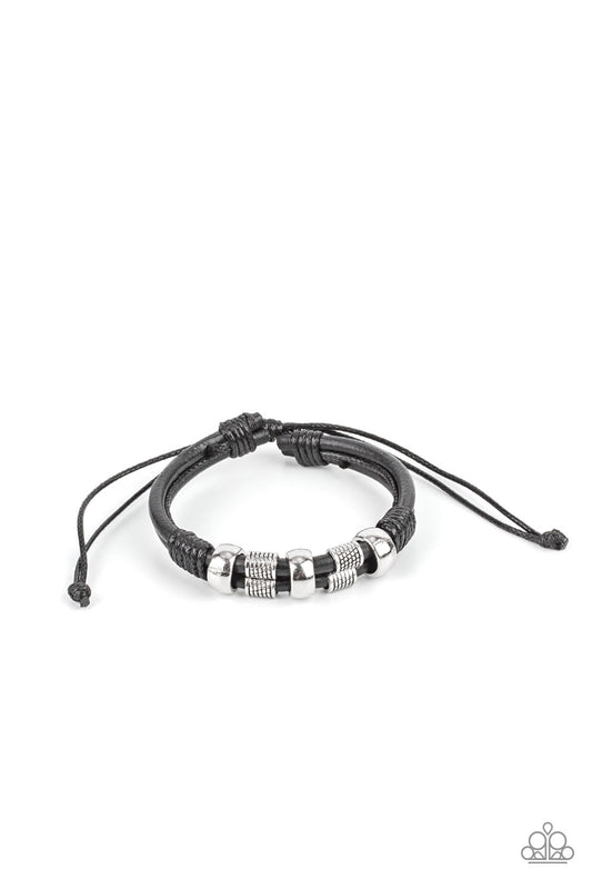 Urban Cattle Drive - Black Leather & Textured Silver Accent Paparazzi Urban Bracelet
