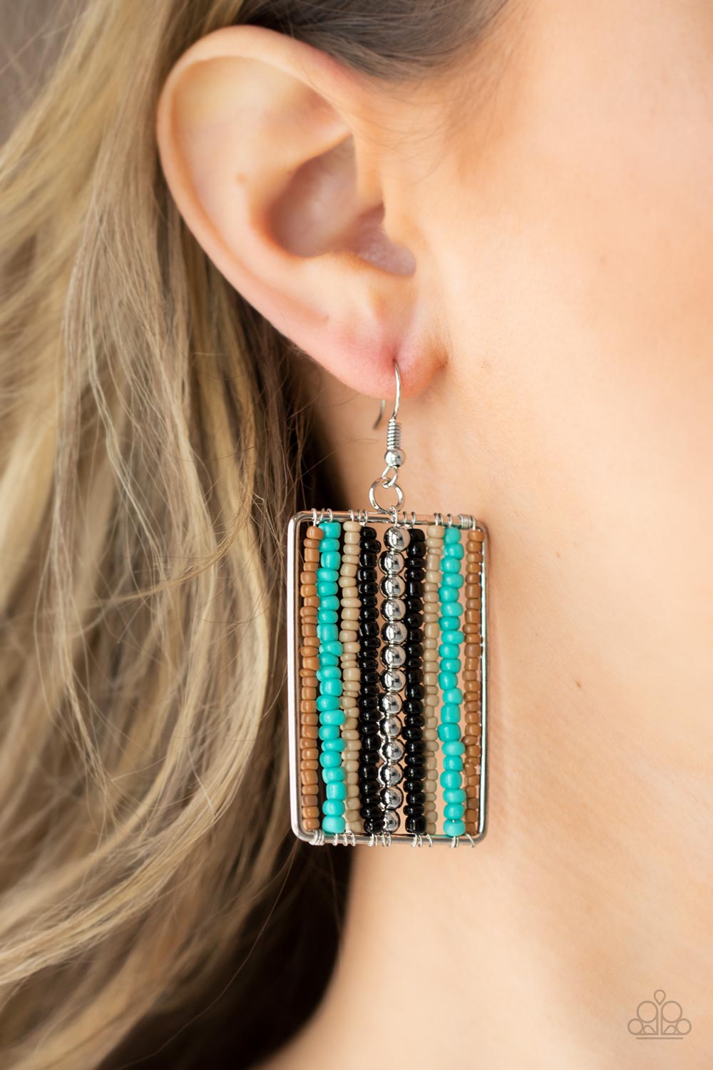 Beadwork Wonder - Black Brown, Turquoise, & Tan Seed Bead Paparazzi Earrings
