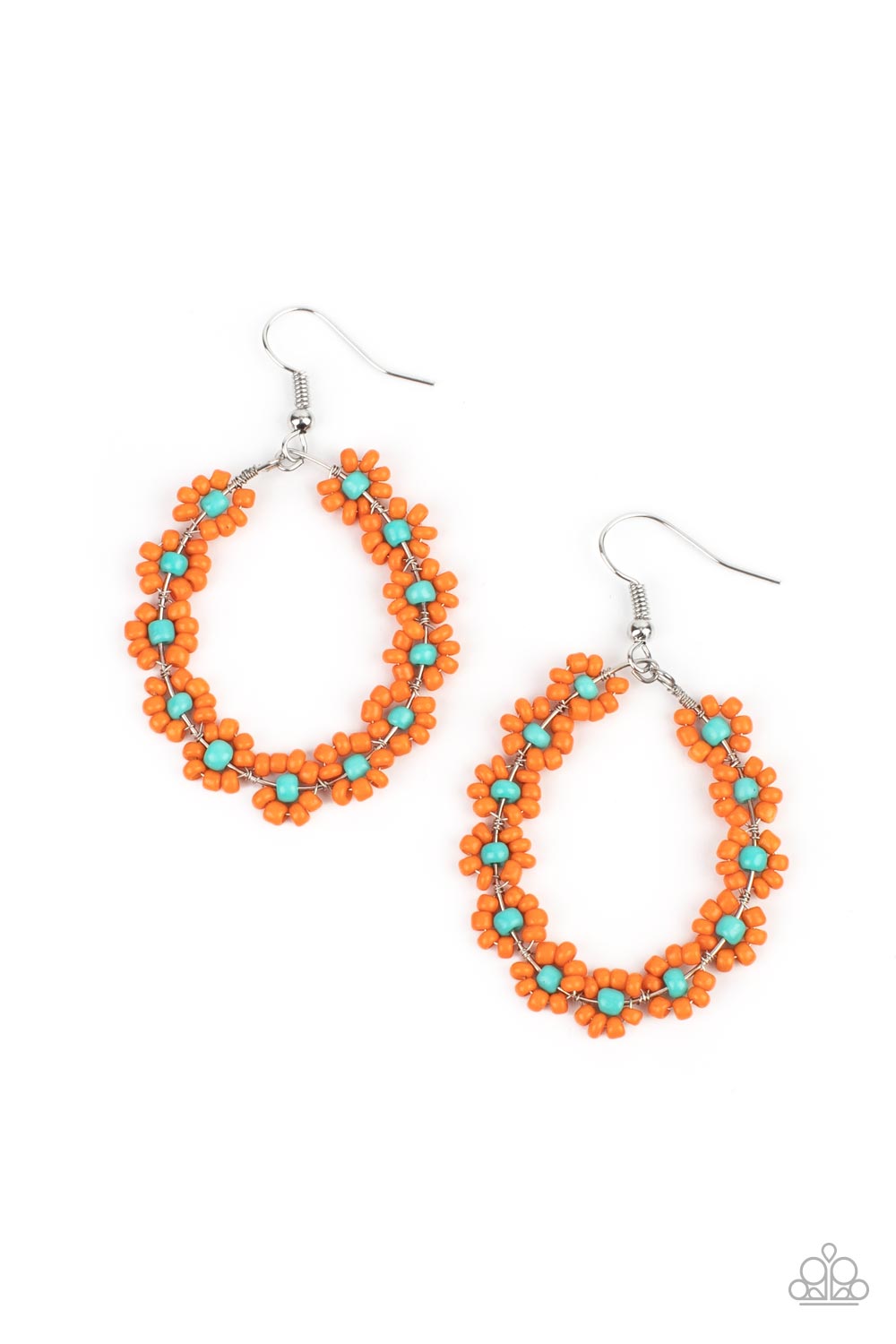 Festively Flower Child - Orange & Turquoise Seed Bead Flower Earrings
