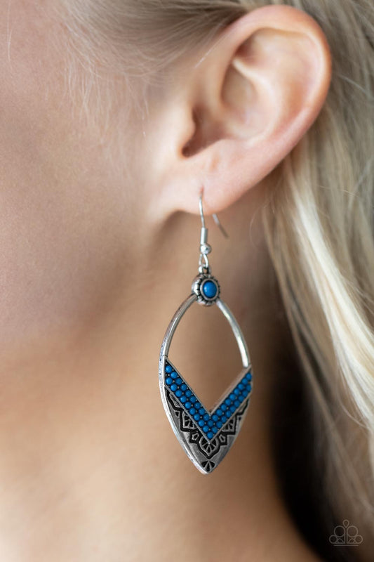Indigenous Intentions - Blue Seed Bead Embossed & Stamped Paparazzi Earrings