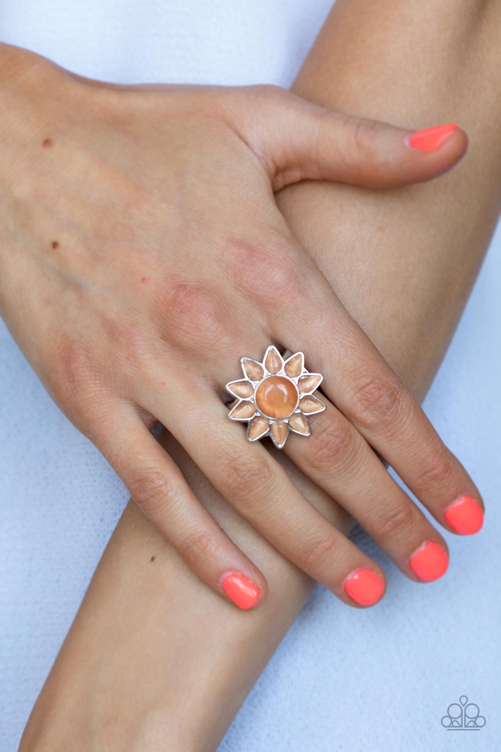 Blossoming Sunbeams - Orange Cat's Eye Flower Paparazzi Ring