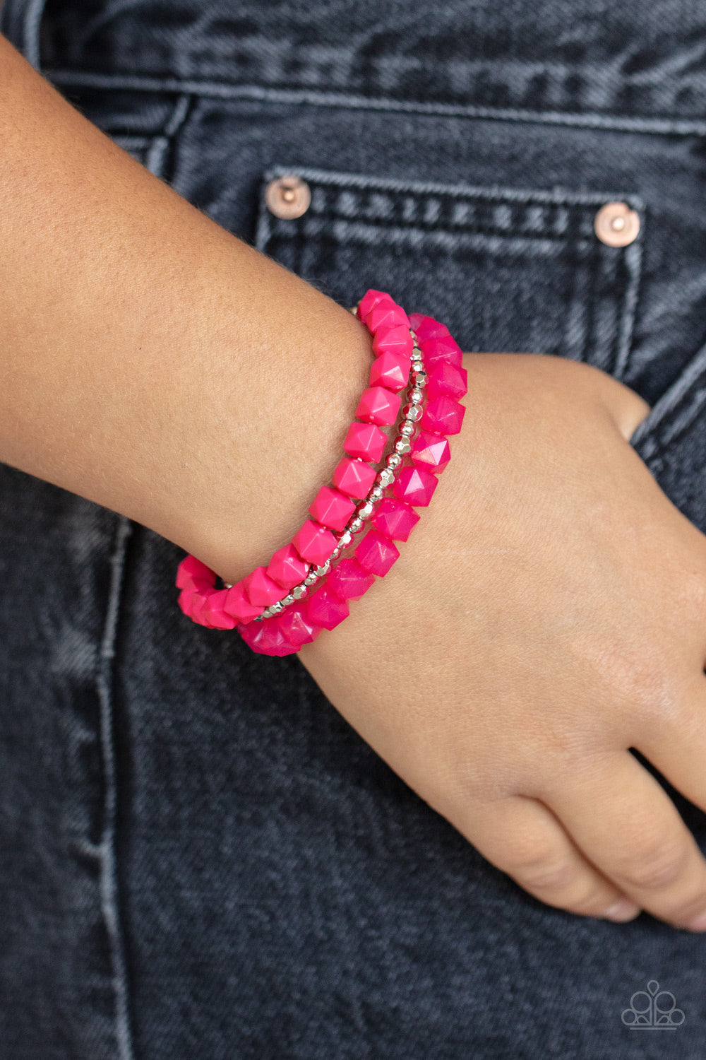 Vacay Vagabond - Pink Solid & Opaque Beaded Set of 3 Paparazzi Stretch Bracelets