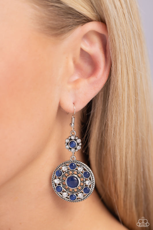 Party at My PALACE - Blue Cat's Eye Stones/White Rhinestones Paparazzi Earrings