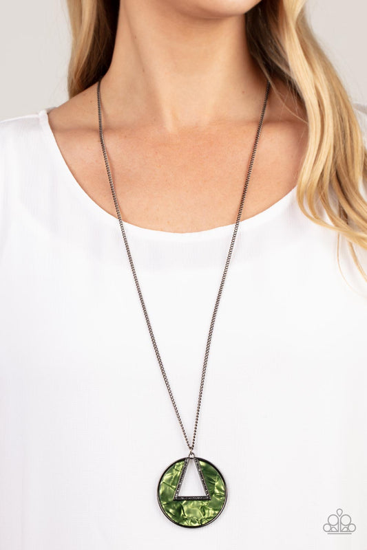 Chromatic Couture - Green Shell-Like Frame Paparazzi Pendant Necklace & matching earrings