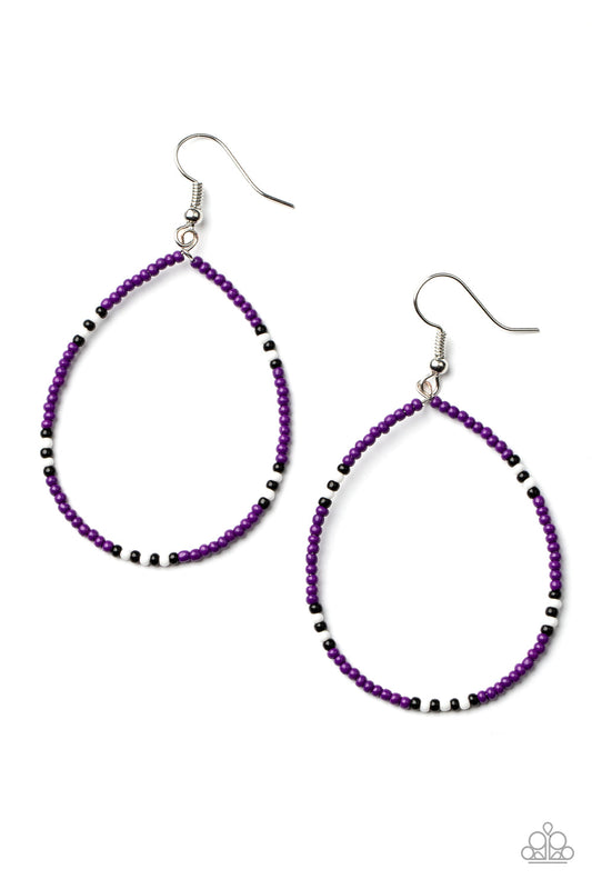 Keep Up The Good BEADWORK - Purple, Black, & White Seed Bead Earrings
