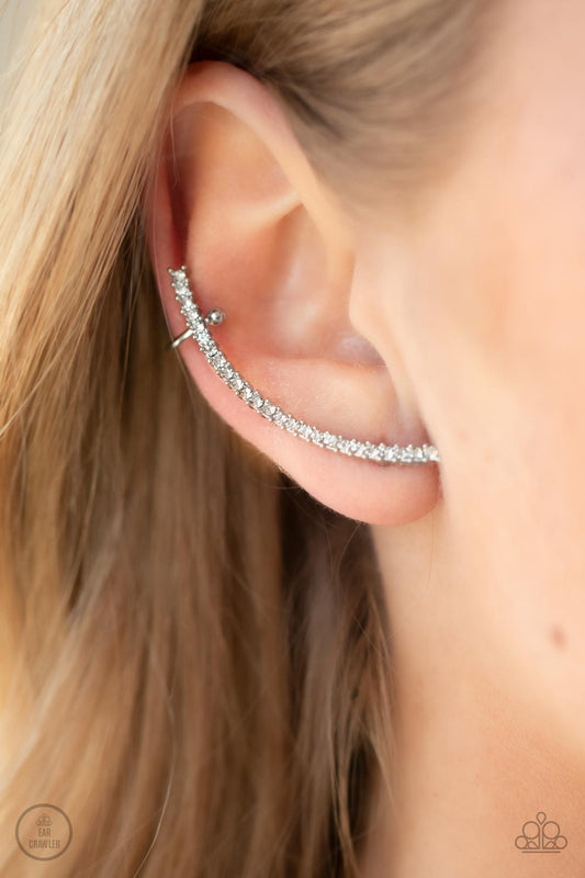 Sleekly Shimmering - White Rhinestone Paparazzi Ear Crawler Earrings