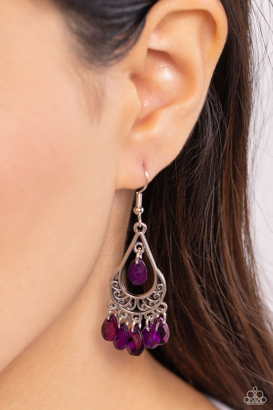 Beachside Ballroom - Purple Teardrop Beads/Whimsical Filigree Paparazzi Earrings