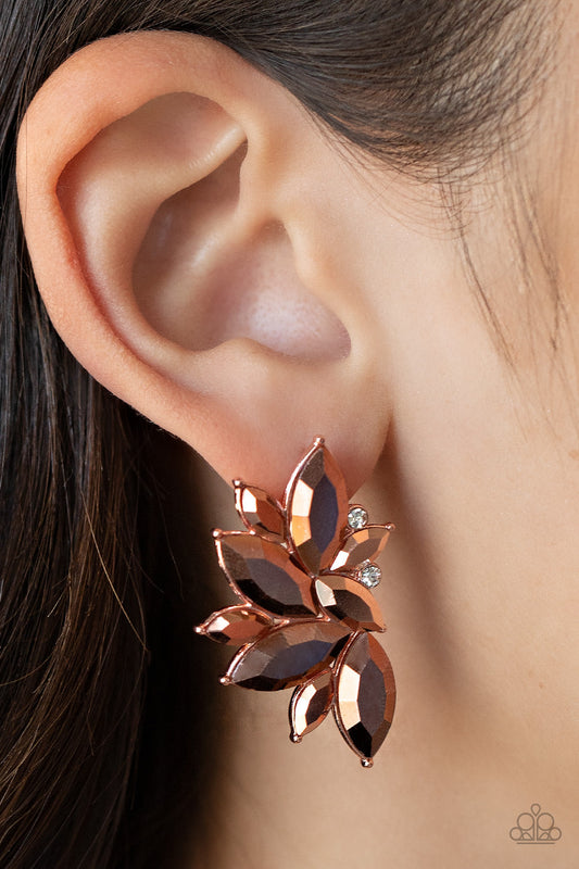 Instant Iridescence - Copper Aurum Marquise Cut Rhinestones & White Rhinestone Paparazzi Post Earrings