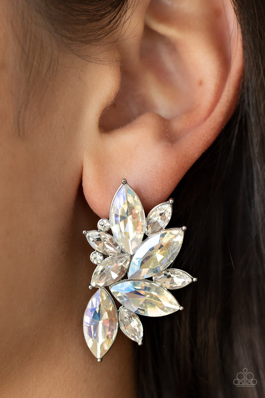 Instant Iridescence - White & Iridescent Marquise-Cut Rhinestone Paparazzi Earrings