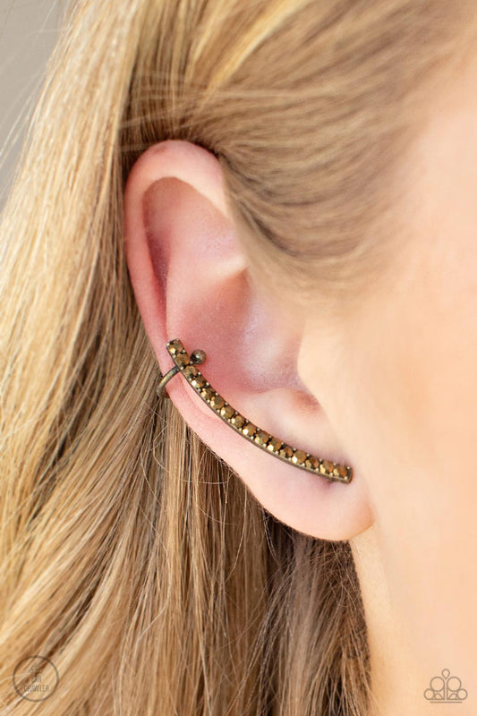 Give Me The SWOOP - Brass & Aurum Rhinestone Paparazzi Ear Crawler Earring