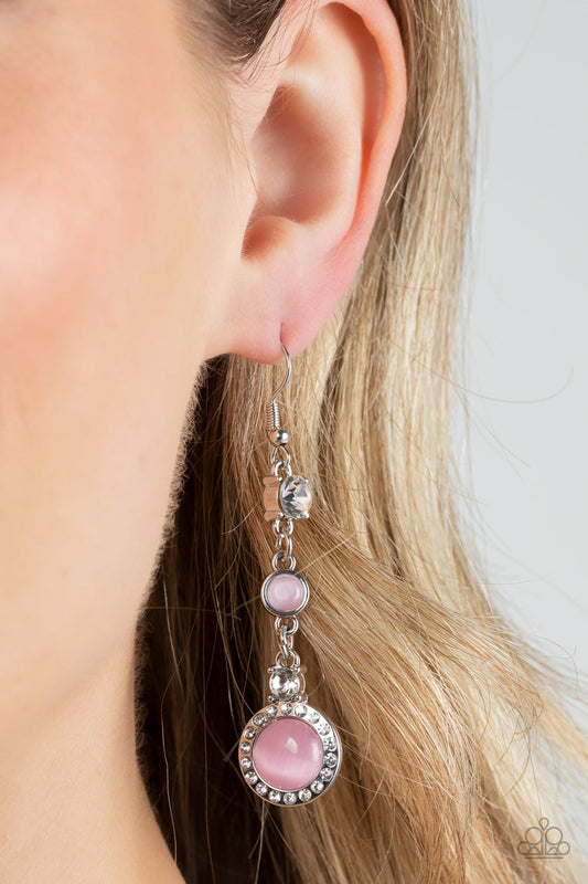 Epic Elegance - Pink Cat's Eye & White Rhinestone Paparazzi Earrings