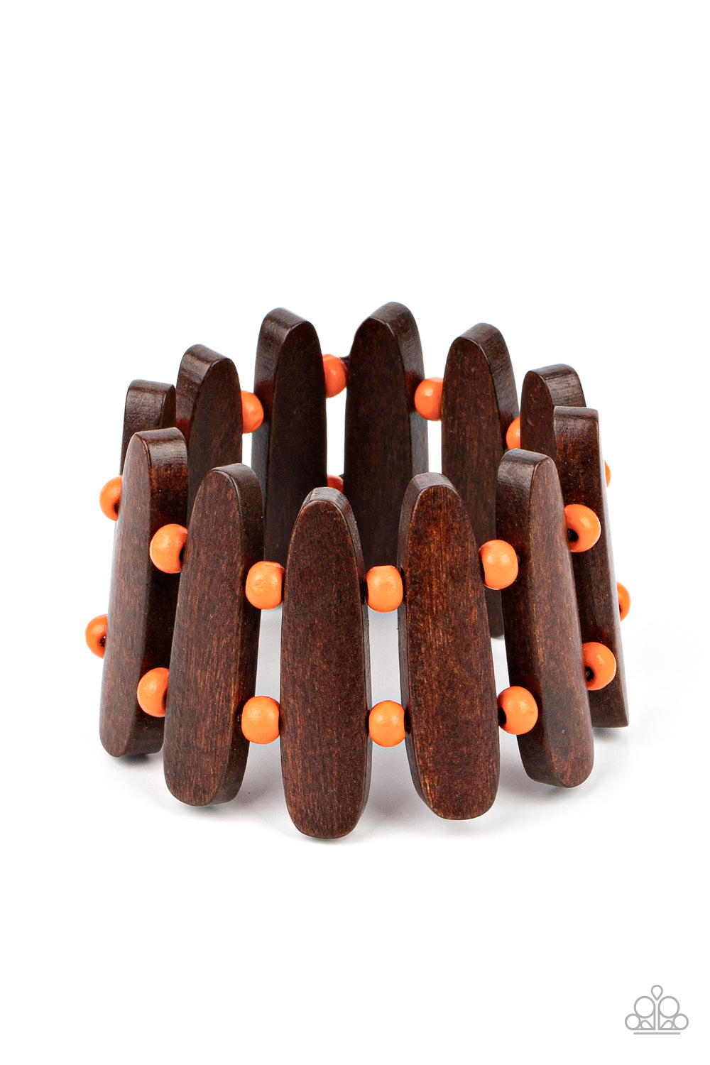 Coronado Cabana - Orange & Brown Wooden Beaded Paparazzi Stretch Bracelet