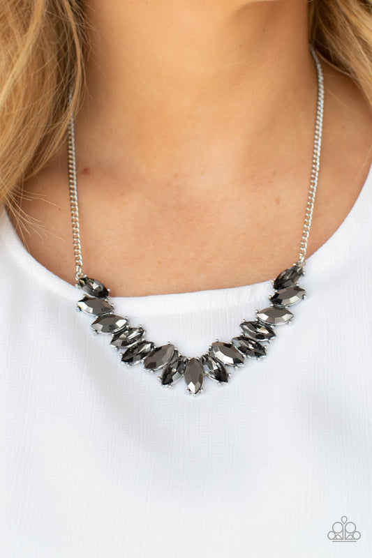 Galaxy Game-Changer - Silver & Hematite Rhinestone Paparazzi Necklace & matching earrings