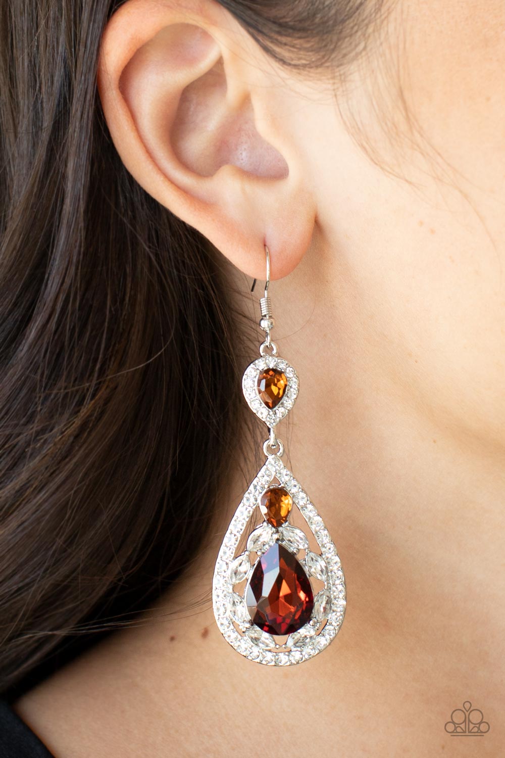 Posh Pageantry - Brown/Topaz & White Rhinestone Paparazzi Earrings