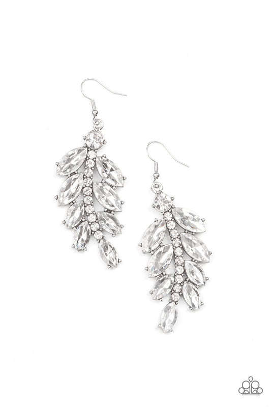 Ice Garden Gala - White Marquise Cut Rhinestone Leaf Shaped Paparazzi Earrings