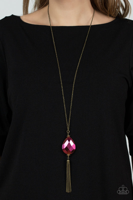 Interstellar Solstice - Brass Chain Tassel/Oversized Oil Spill Teardrop Paparazzi Necklace & matching earrings