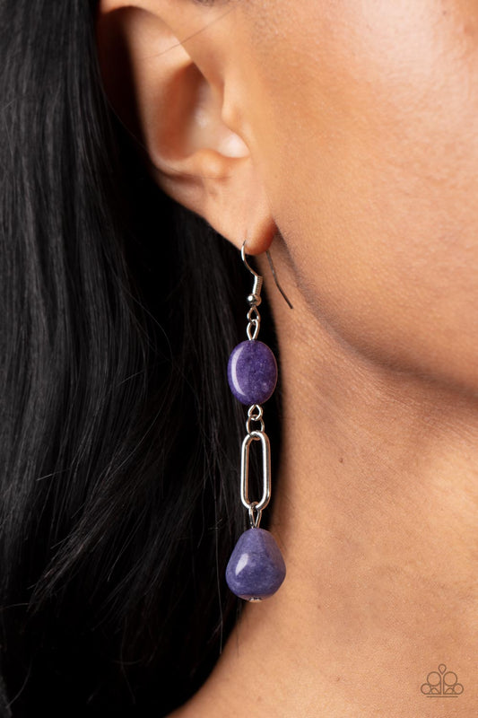 Stone Apothecary - Purple Amethyst Stones & Flat Oval Paparazzi Earrings