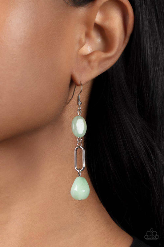 Stone Apothecary - Green Faceted Oval Stones/Silver Oval Frame Paparazzi Earrings