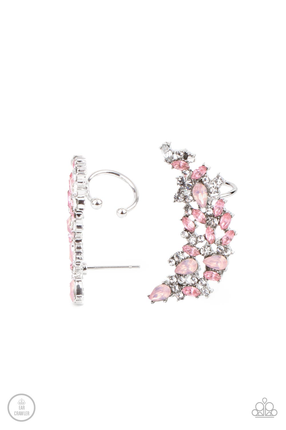 Prismatically Panoramic - Pink, White, & Opal Rhinestone Paparazzi Ear Crawler Earrings