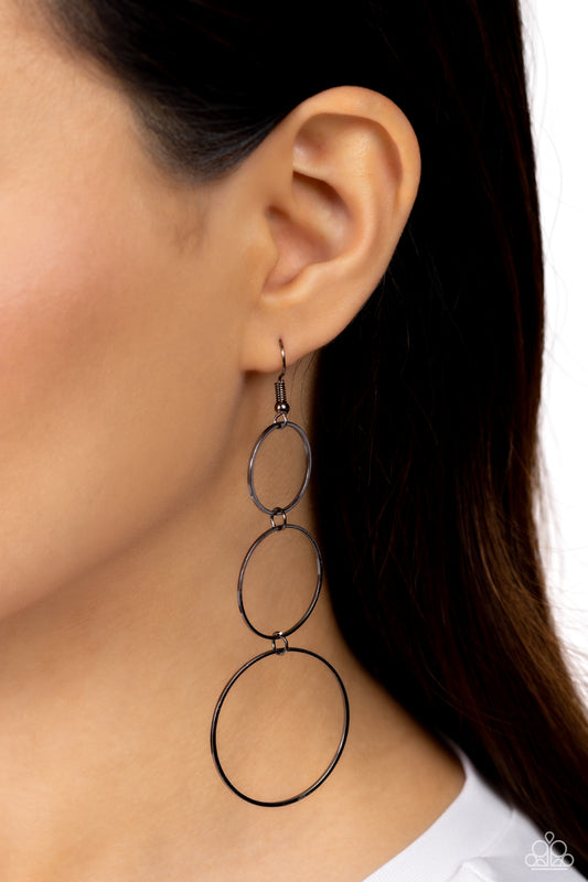 Urban Ozone - Gunmetal Flat Circle Paparazzi Earrings