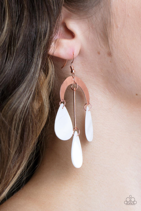 Atlantis Ambience - Copper Half-Moon Frame & White Shell-Like Teardrop Paparazzi Earrings