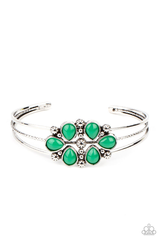 Taj Mahal Meadow - Green Leprechaun Teardrop Beaded Paparazzi Cuff Bracelet