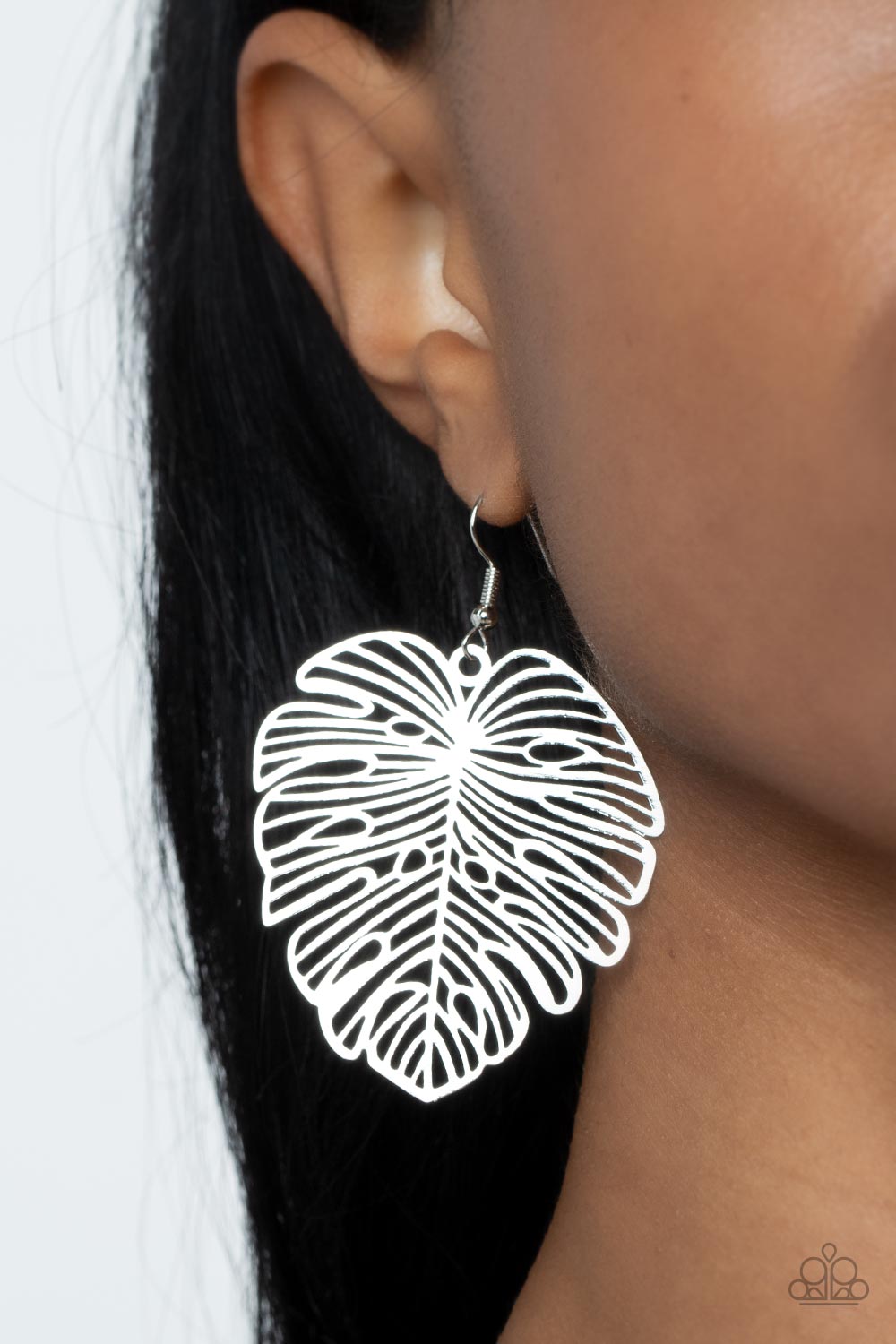 Palm Palmistry - Silver Palm-Like Leaf Paparazzi Earrings