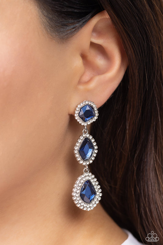 Prove Your ROYALTY - Blue Gems/Dainty White Rhinestones Paparazzi Earrings