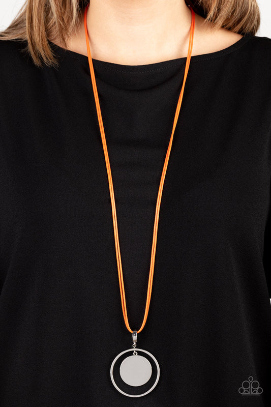 Rural Reflection - Orange Cord/Silver Disc Pendant Paparazzi Necklace & matching earrings