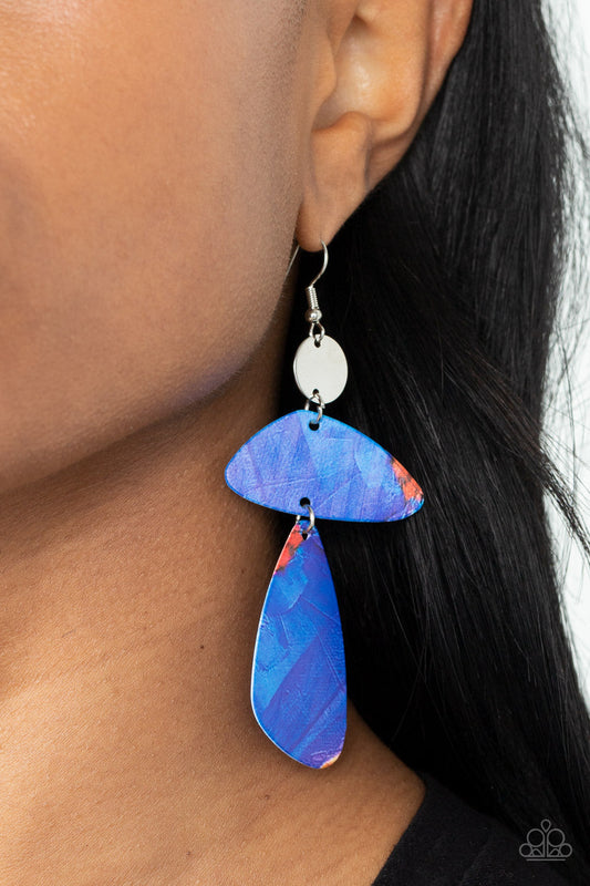 SWATCH Me Now - Blue Asymmetrical Frame & Abstract Detail Paparazzi Earrings