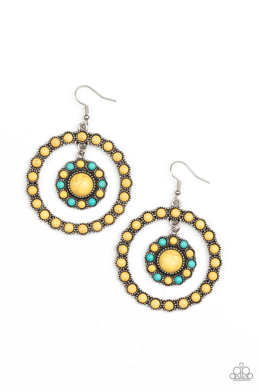 Saguaro Sanctuary - Yellow & turquoise Stone/Silver Studded Paparazzi Earrings
