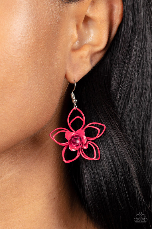 Botanical Bonanza - Pink Wire Flower Paparazzi Earrings