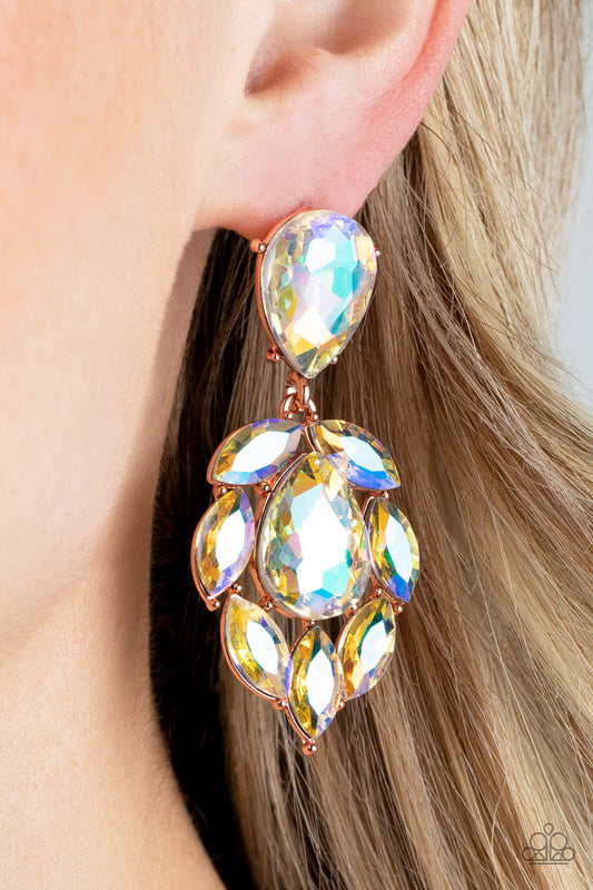 Galactic Go-Getter - Copper Frame & Iridescent Marquise Cut Rhinestone Paparazzi Earrings
