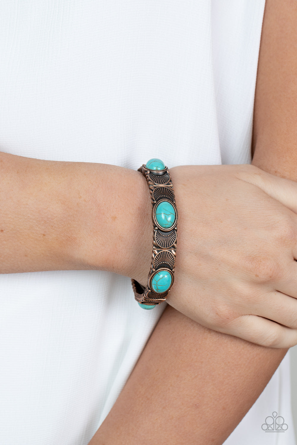 Desert Skyline - Copper Half Moon Accents & Turquoise Stone Paparazzi Stretch Bracelet