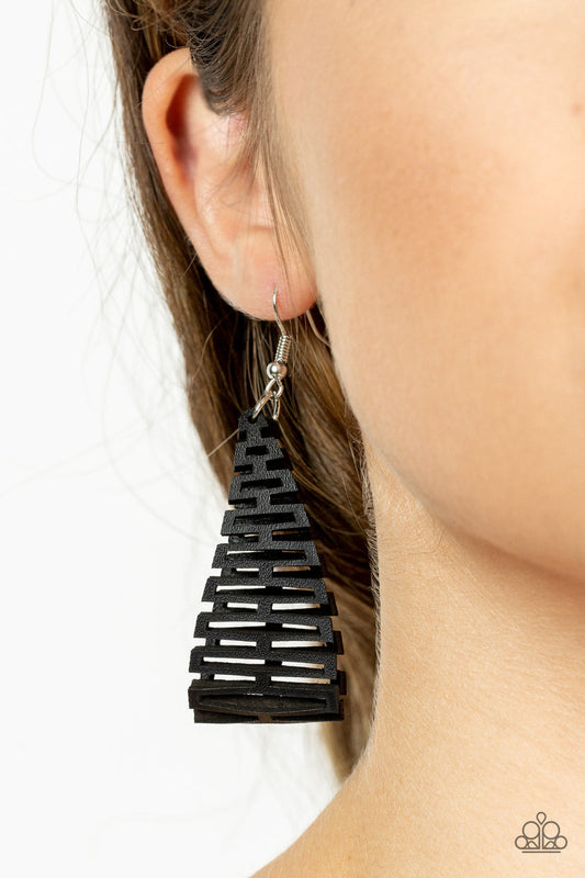 Urban Delirium - Black Edgy Geometric Cutout Pattern Paparazzi Earrings
