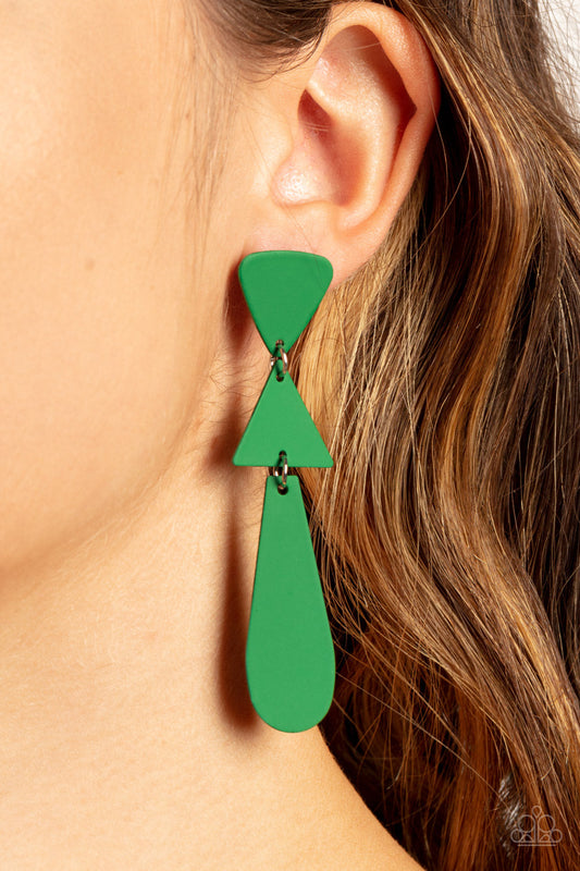 Retro Redux - Green Triangle & Oval Paparazzi Retro Earrings
