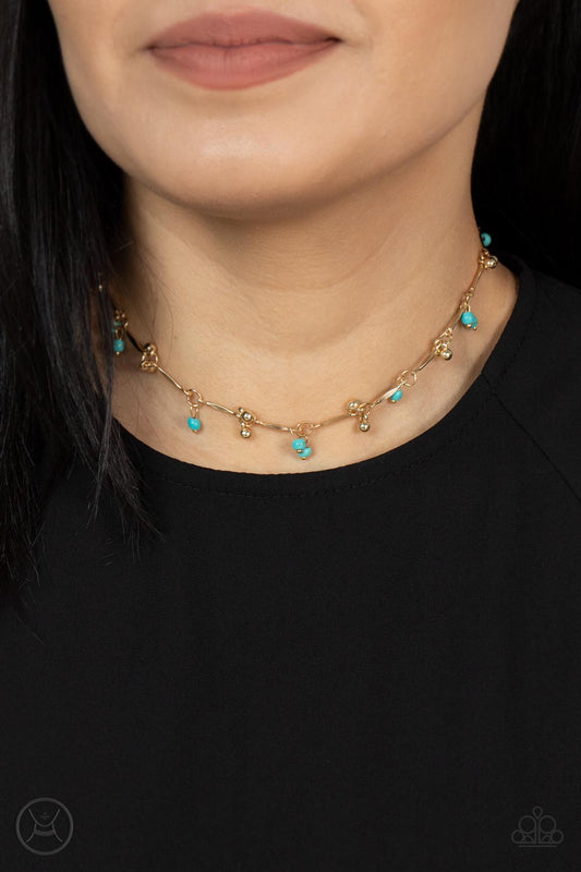 Sahara Social - Gold Dainty Beads/Turquoise Accent Paparazzi Choker Necklace & matching earrings
