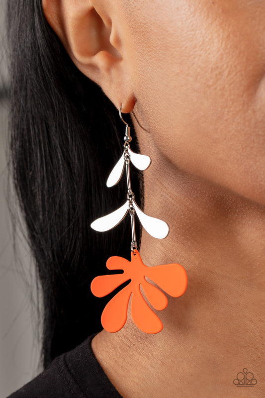 Palm Beach Bonanza - Orange & Silver Palm Leaf Paparazzi Earrings