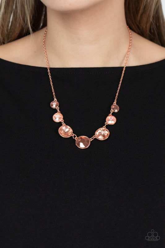 Pampered Powerhouse - Copper Frames/Aurum & Peach Gem Paparazzi Necklace & matching earrings