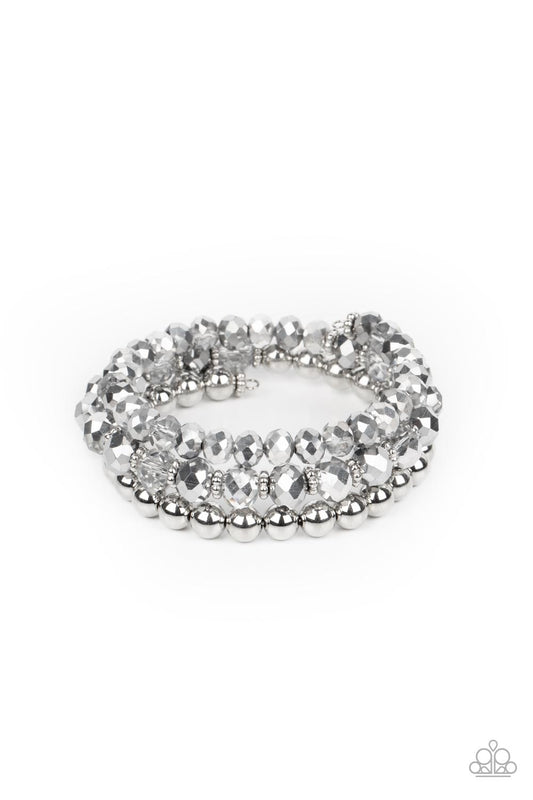 Gimme Gimme - Silver Beads & Hematite Flecked Rhinestone Gem Paparazzi Coil Bracelet