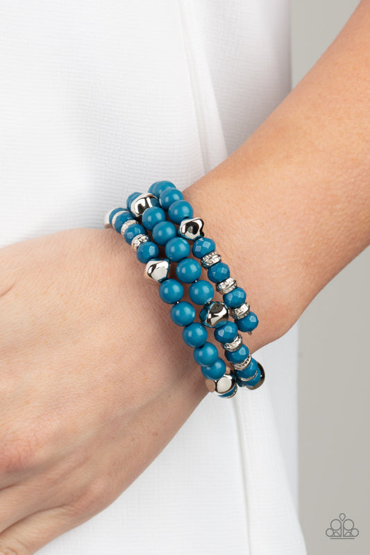 Vibrant Verve - Blue Beads & Silver Accent Paparazzi Coil Bracelet