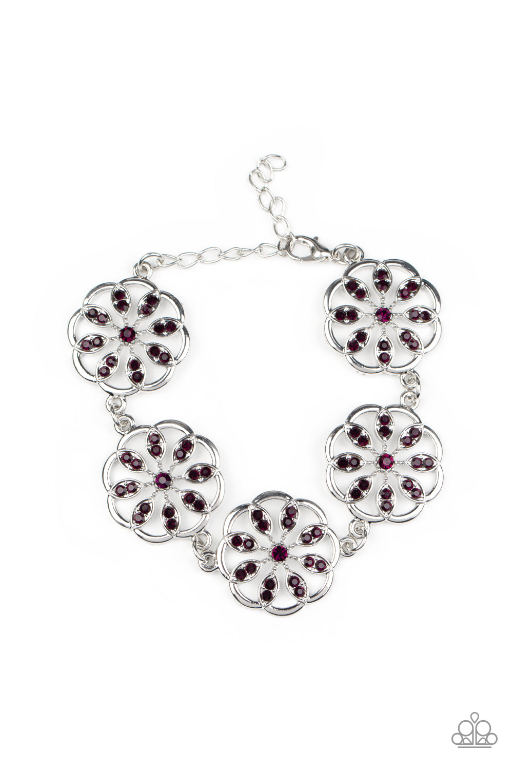 Blooming Bling - Purple Rhinestone Floral Accent Paparazzi Adjustable Bracelet