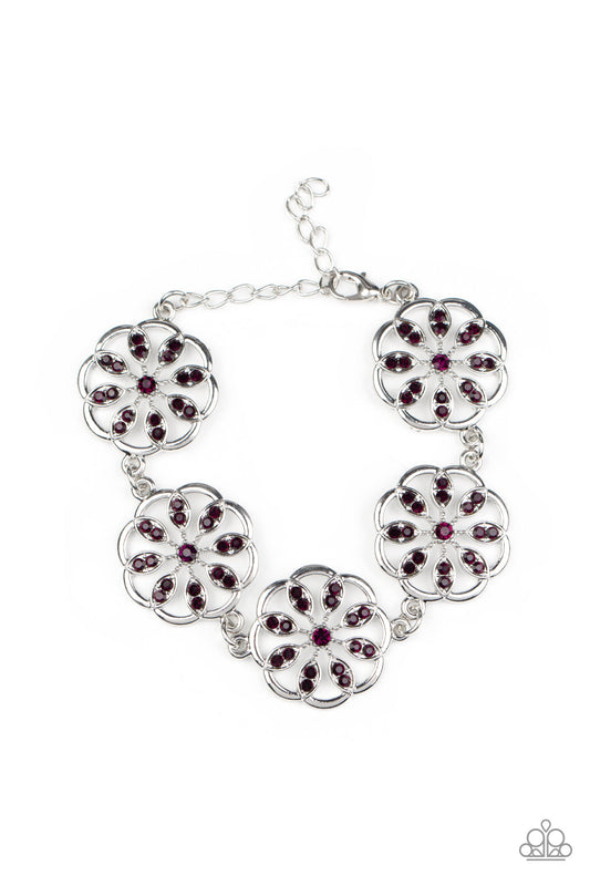 Blooming Bling - Purple Rhinestone Floral Accent Paparazzi Adjustable Bracelet