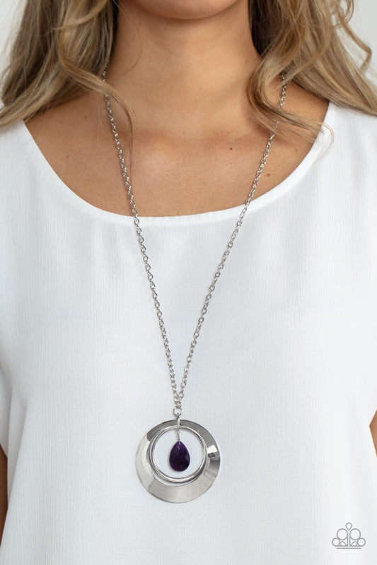 Inner Tranquility - Purple Amethyst Teardrop & Bold Silver Ring Pendant Paparazzi Necklace & matching earrings